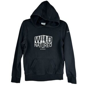 Columbia Wild Natured Hoodie Boys L 14/16 Black Graphic Pullover Good Fleece